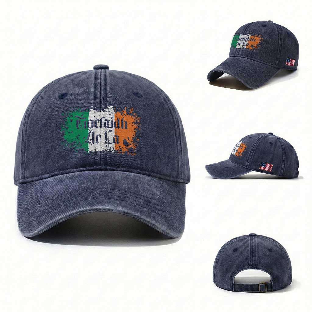 Tiocfaidh Ar La Washed Cotton Baseball Cap Vintage Irish Ireland Flag TS11 Washed Cap Universal Fit Navy Print Your Wear