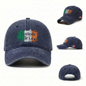 Tiocfaidh Ar La Washed Cotton Baseball Cap Vintage Irish Ireland Flag TS11 Washed Cap Universal Fit Navy Print Your Wear