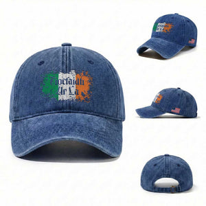 Tiocfaidh Ar La Washed Cotton Baseball Cap Vintage Irish Ireland Flag TS11 Washed Cap Universal Fit Royal Blue Print Your Wear