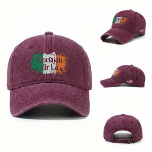 Tiocfaidh Ar La Washed Cotton Baseball Cap Vintage Irish Ireland Flag TS11 Washed Cap Universal Fit Burgundy Print Your Wear