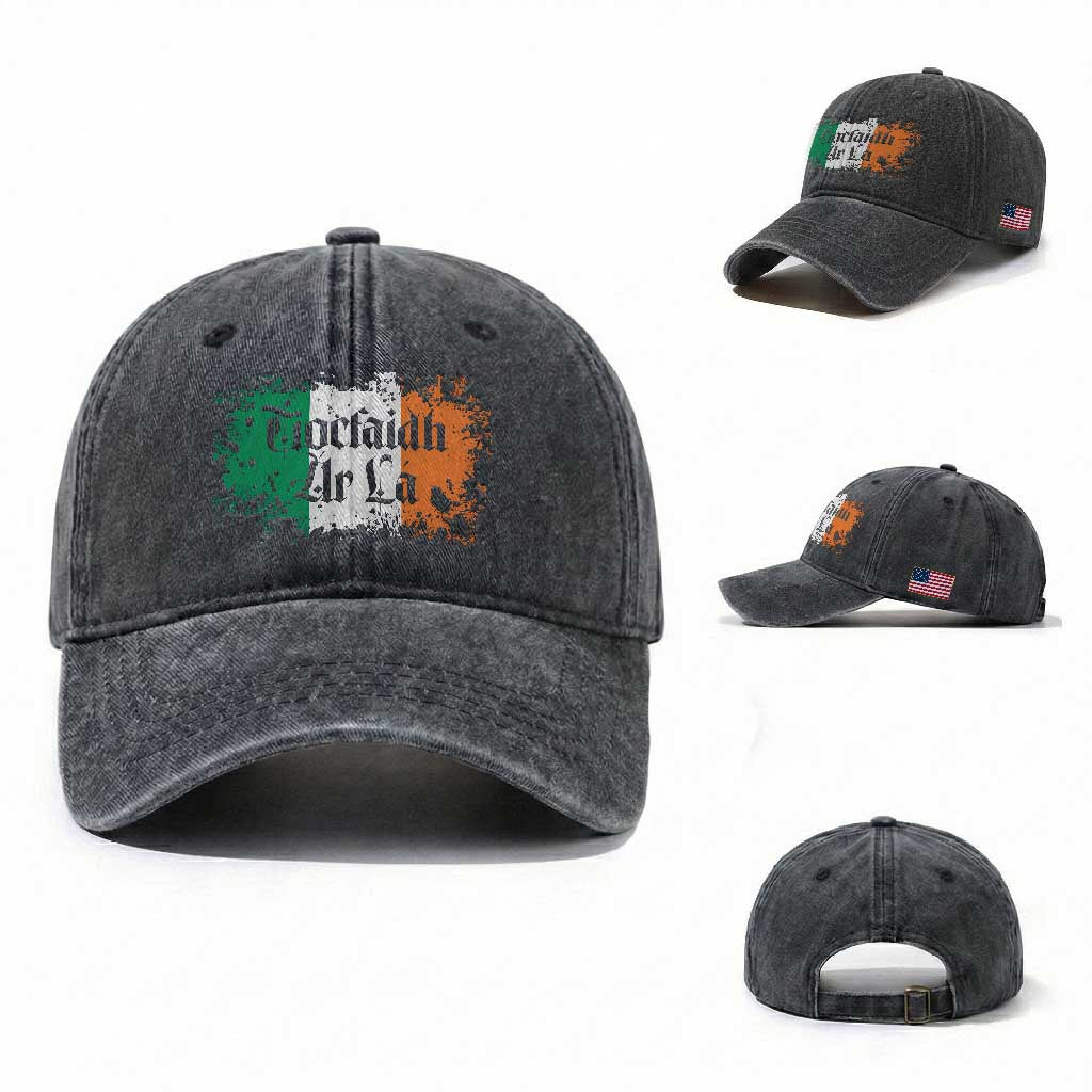 Tiocfaidh Ar La Washed Cotton Baseball Cap Vintage Irish Ireland Flag TS11 Washed Cap Universal Fit Dark Gray Print Your Wear