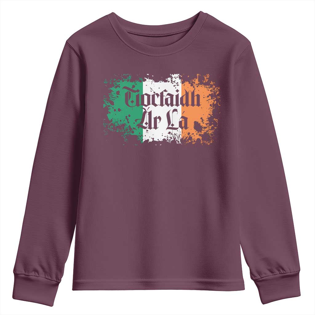 Tiocfaidh Ar La Youth Sweatshirt Vintage Irish Ireland Flag TS11 Maroon Print Your Wear
