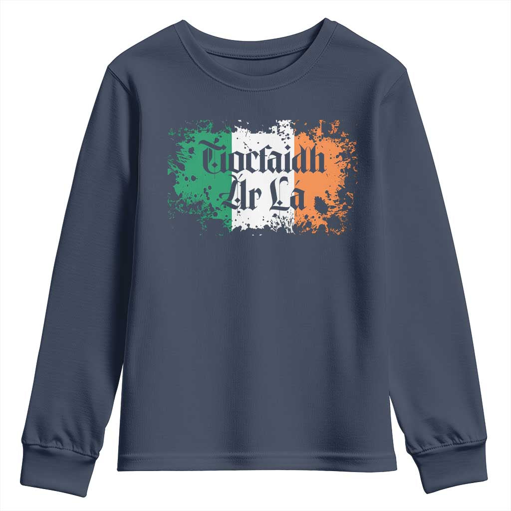 Tiocfaidh Ar La Youth Sweatshirt Vintage Irish Ireland Flag TS11 Navy Print Your Wear