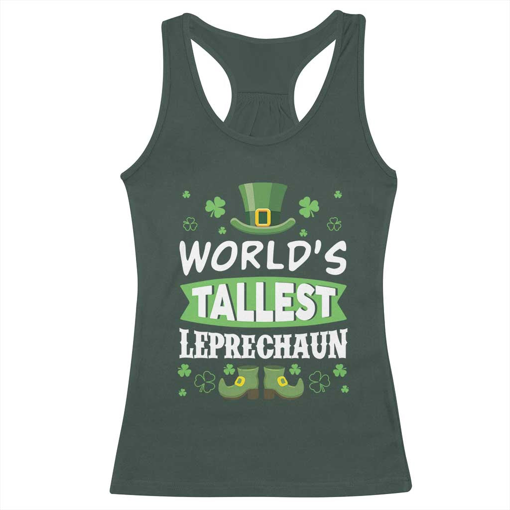 Funny World's Tallest Leprechaun St Patrick's Day Racerback Tank Top Shamrock TS11 Dark Forest Green Print Your Wear