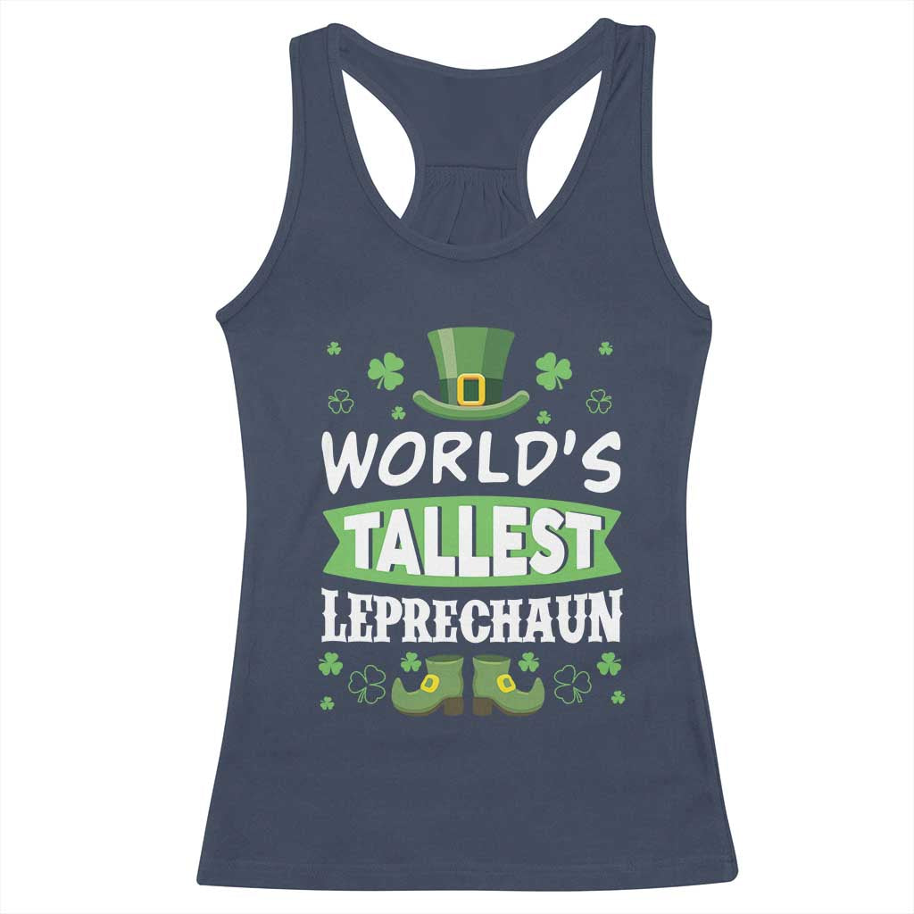 Funny World's Tallest Leprechaun St Patrick's Day Racerback Tank Top Shamrock TS11 Navy Print Your Wear