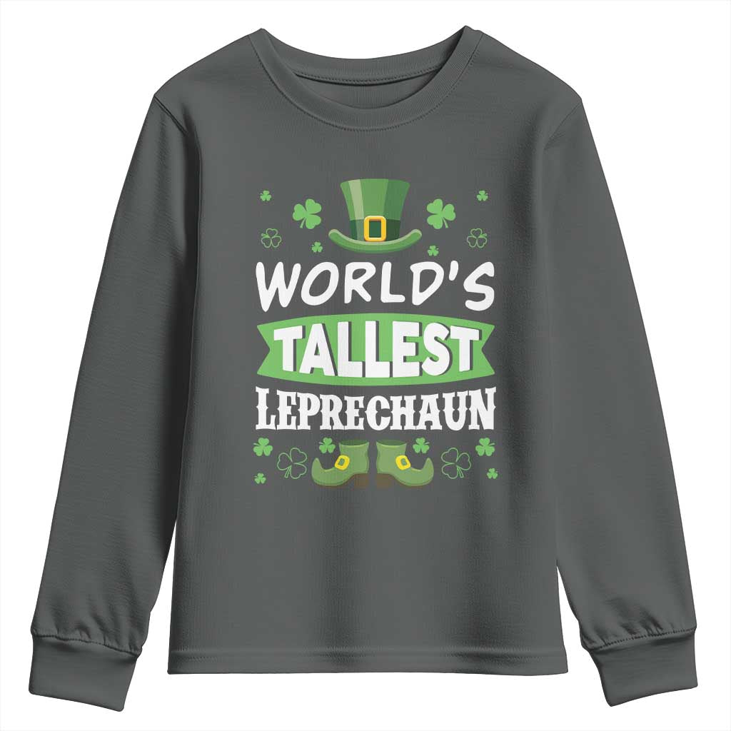 Funny World's Tallest Leprechaun St Patrick's Day Youth Sweatshirt Shamrock TS11 Dark Heather Print Your Wear