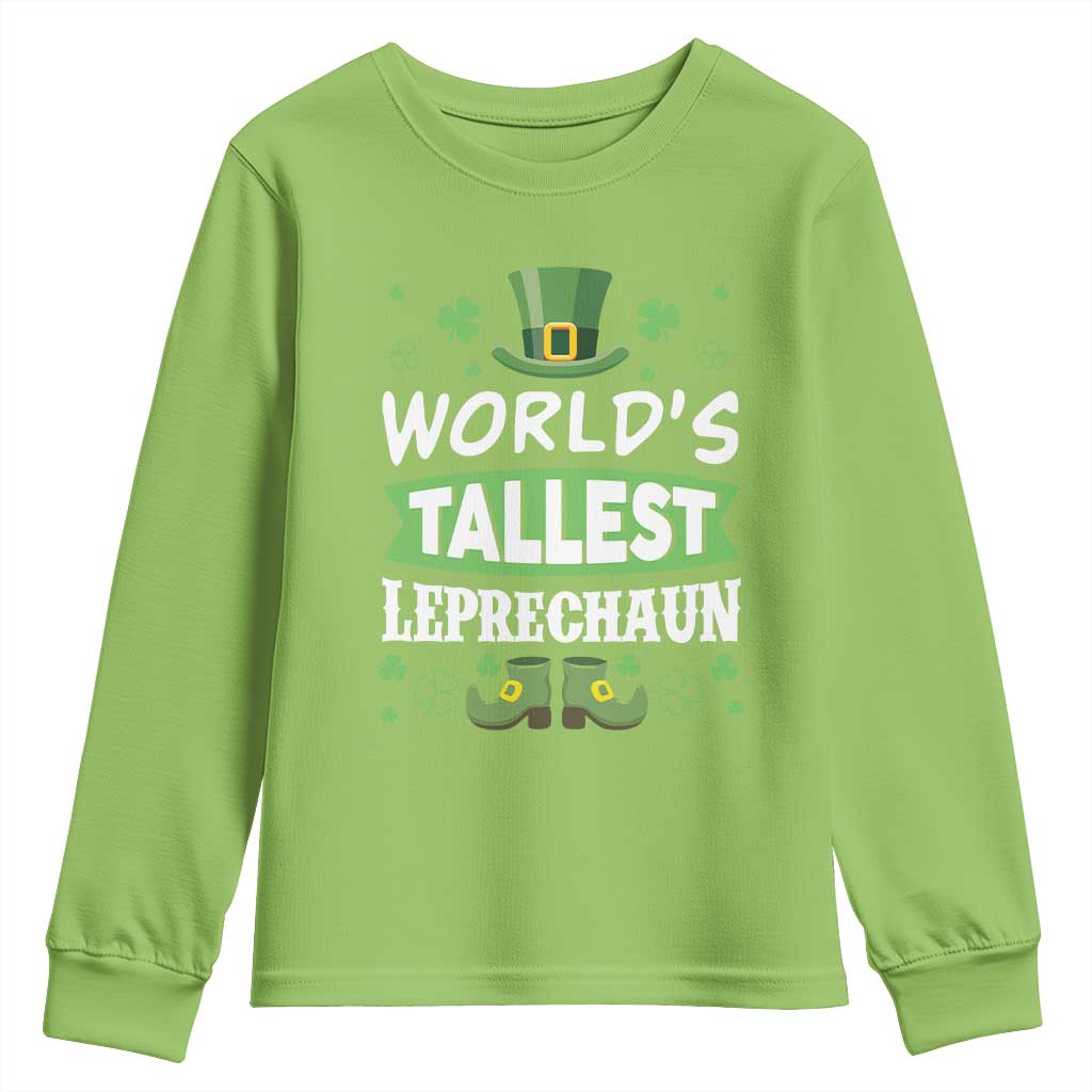 Funny World's Tallest Leprechaun St Patrick's Day Youth Sweatshirt Shamrock TS11 Lime Print Your Wear