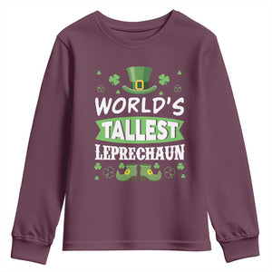 Funny World's Tallest Leprechaun St Patrick's Day Youth Sweatshirt Shamrock TS11 Maroon Print Your Wear