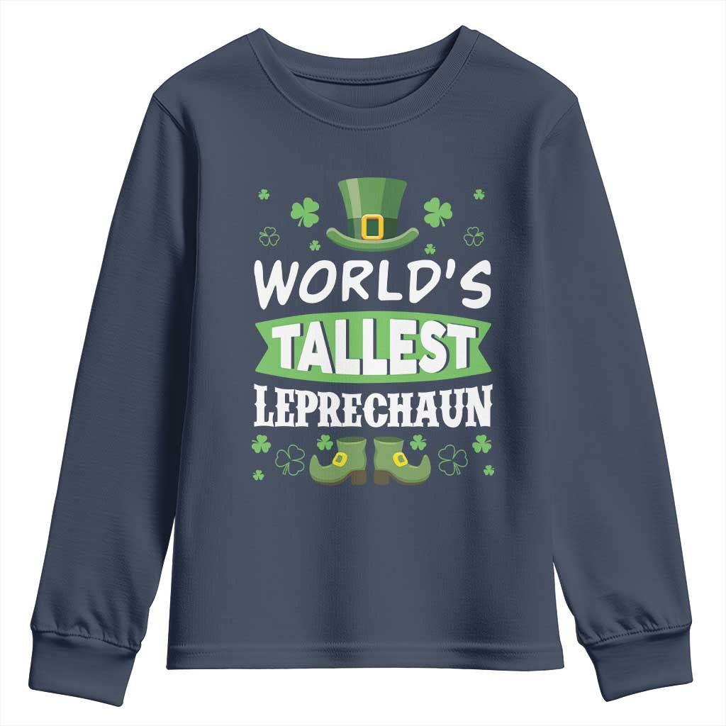 Funny World's Tallest Leprechaun St Patrick's Day Youth Sweatshirt Shamrock TS11 Navy Print Your Wear
