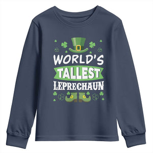 Funny World's Tallest Leprechaun St Patrick's Day Youth Sweatshirt Shamrock TS11 Navy Print Your Wear