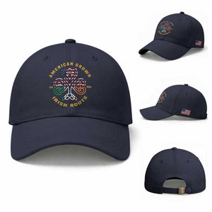 American Grown With Irish Roots Baseball Cap Irish American Shamrock TS11 Baseball Cap Universal Fit Navy Print Your Wear