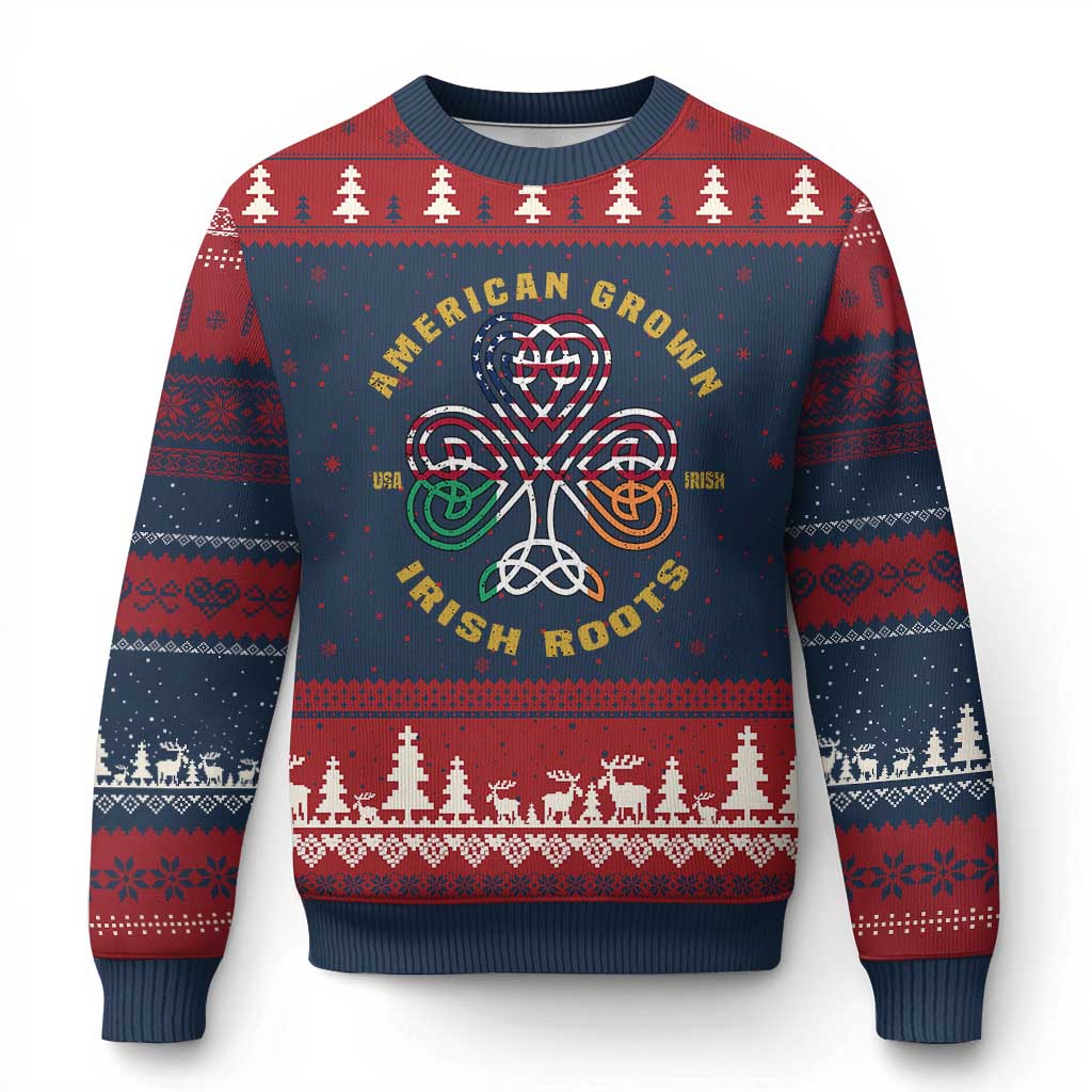 American Grown With Irish Roots Ugly Christmas Sweater Irish American Shamrock TS11 Navy Red Print Your Wear