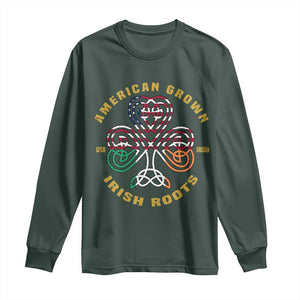 American Grown With Irish Roots Long Sleeve Shirt Irish American Shamrock TS11 Dark Forest Green Print Your Wear