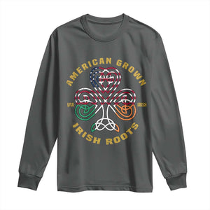 American Grown With Irish Roots Long Sleeve Shirt Irish American Shamrock TS11 Dark Heather Print Your Wear