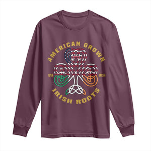 American Grown With Irish Roots Long Sleeve Shirt Irish American Shamrock TS11 Maroon Print Your Wear