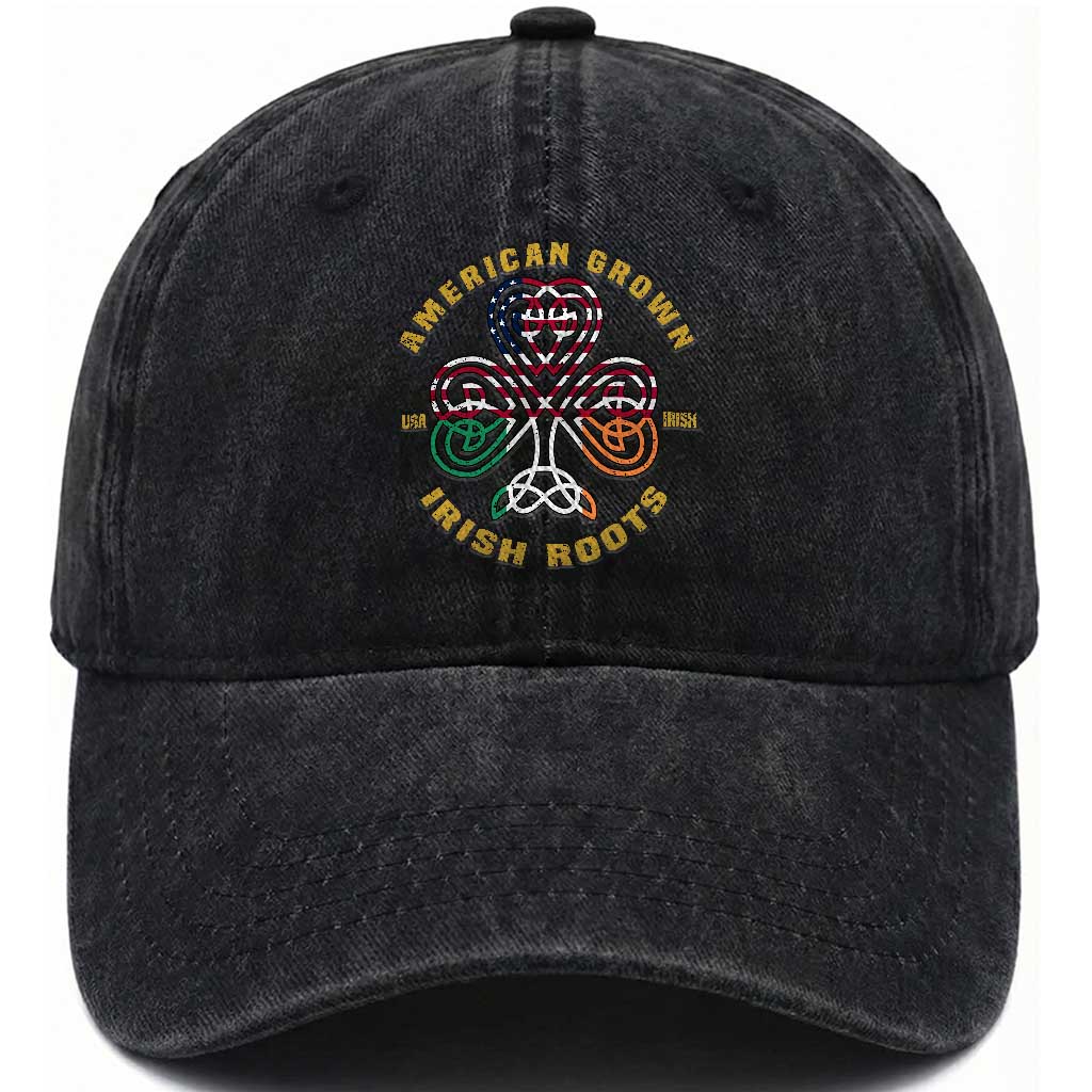 American Grown With Irish Roots Washed Cotton Baseball Cap Irish American Shamrock TS11 Print Your Wear