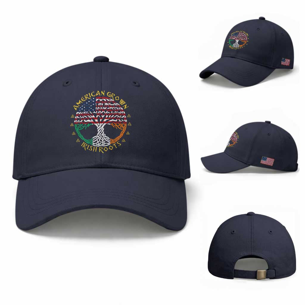 American Grown With Irish Roots Baseball Cap Irish American Tree TS11 Baseball Cap Universal Fit Navy Print Your Wear