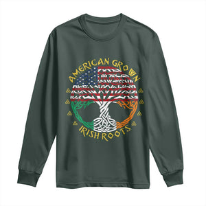 American Grown With Irish Roots Long Sleeve Shirt Irish American Tree TS11 Dark Forest Green Print Your Wear