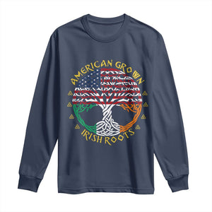 American Grown With Irish Roots Long Sleeve Shirt Irish American Tree TS11 Navy Print Your Wear