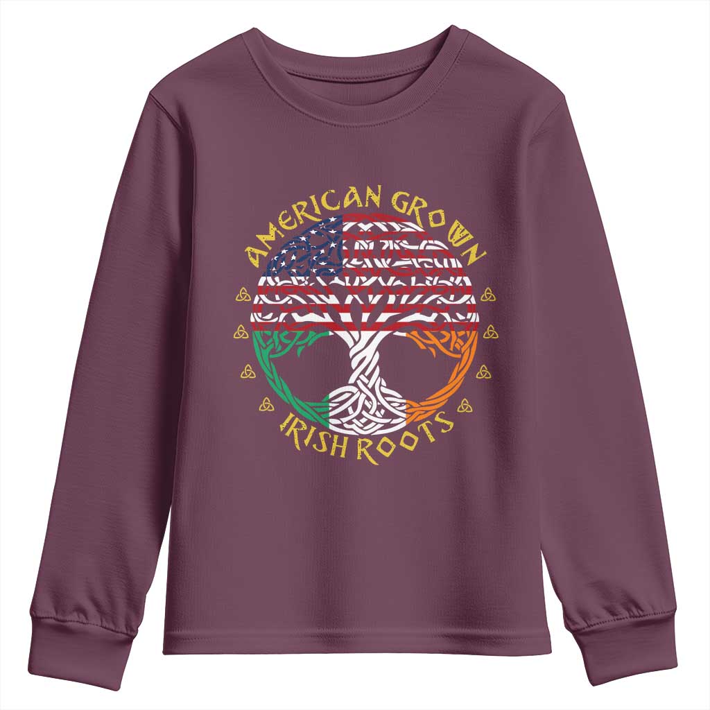 American Grown With Irish Roots Youth Sweatshirt Irish American Tree TS11 Maroon Print Your Wear