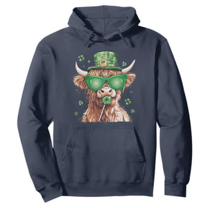 Funny St Patrick's Day Highland Cow Shamrock Hoodie TS11 Navy Print Your Wear