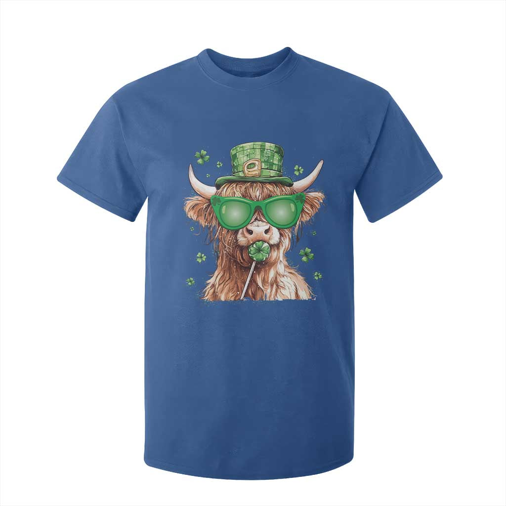 Funny St Patrick's Day Highland Cow Shamrock T Shirt For Kid TS11 Royal Blue Print Your Wear