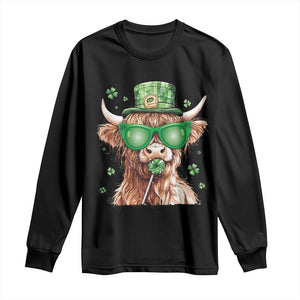 Funny St Patrick's Day Highland Cow Shamrock Long Sleeve Shirt TS11 Black Print Your Wear