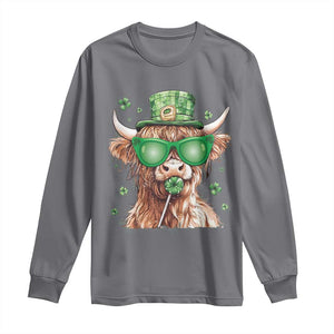 Funny St Patrick's Day Highland Cow Shamrock Long Sleeve Shirt TS11 Charcoal Print Your Wear