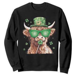 Funny St Patrick's Day Highland Cow Shamrock Sweatshirt TS11 Black Print Your Wear
