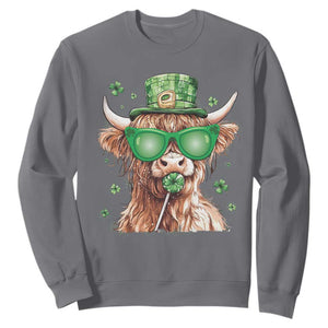Funny St Patrick's Day Highland Cow Shamrock Sweatshirt TS11 Charcoal Print Your Wear