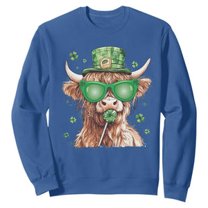 Funny St Patrick's Day Highland Cow Shamrock Sweatshirt TS11 Royal Blue Print Your Wear