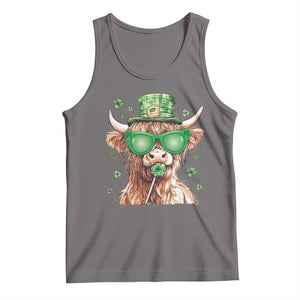 Funny St Patrick's Day Highland Cow Shamrock Tank Top TS11 Deep Heather Print Your Wear