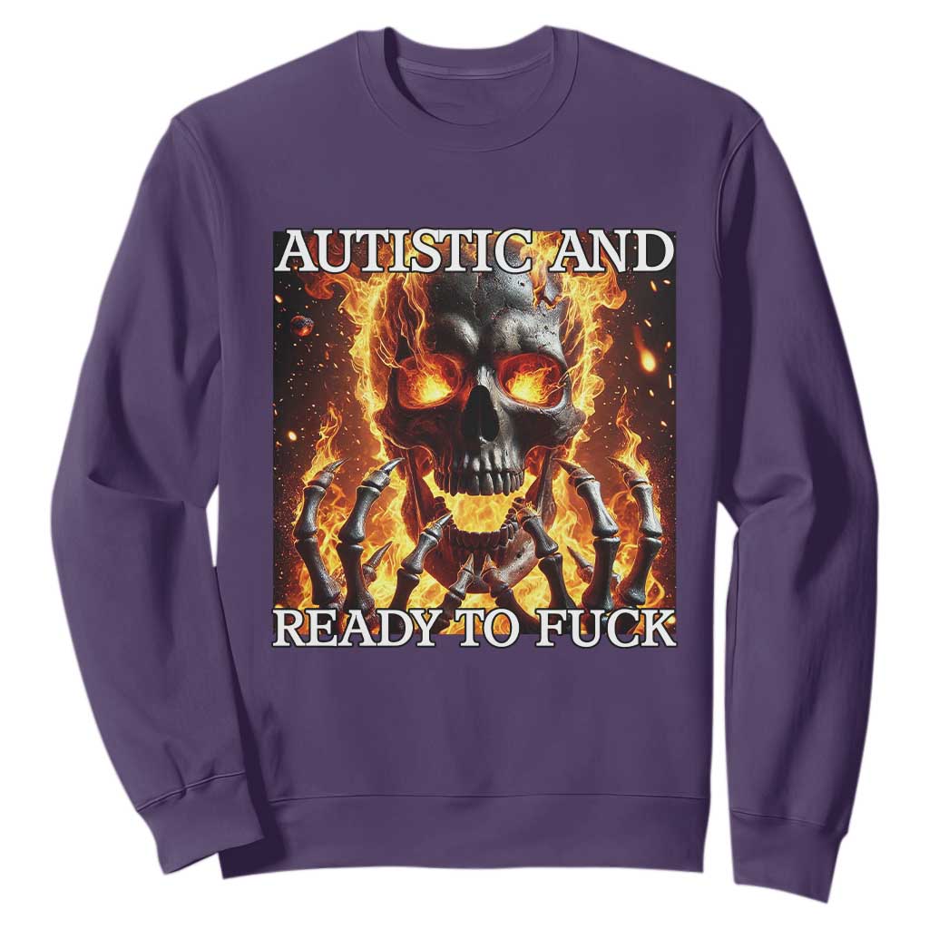 Funny Autistic Fire Skeleton Sweatshirt Autism Humor Joke TS11 Purple Print Your Wear