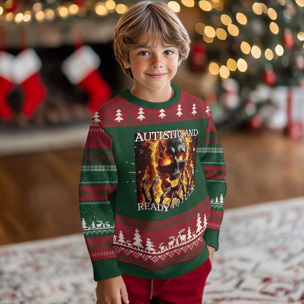 Funny Autistic Fire Skeleton Knit Sweatshirt Autism Humor Joke TS11 Christmas Print Your Wear