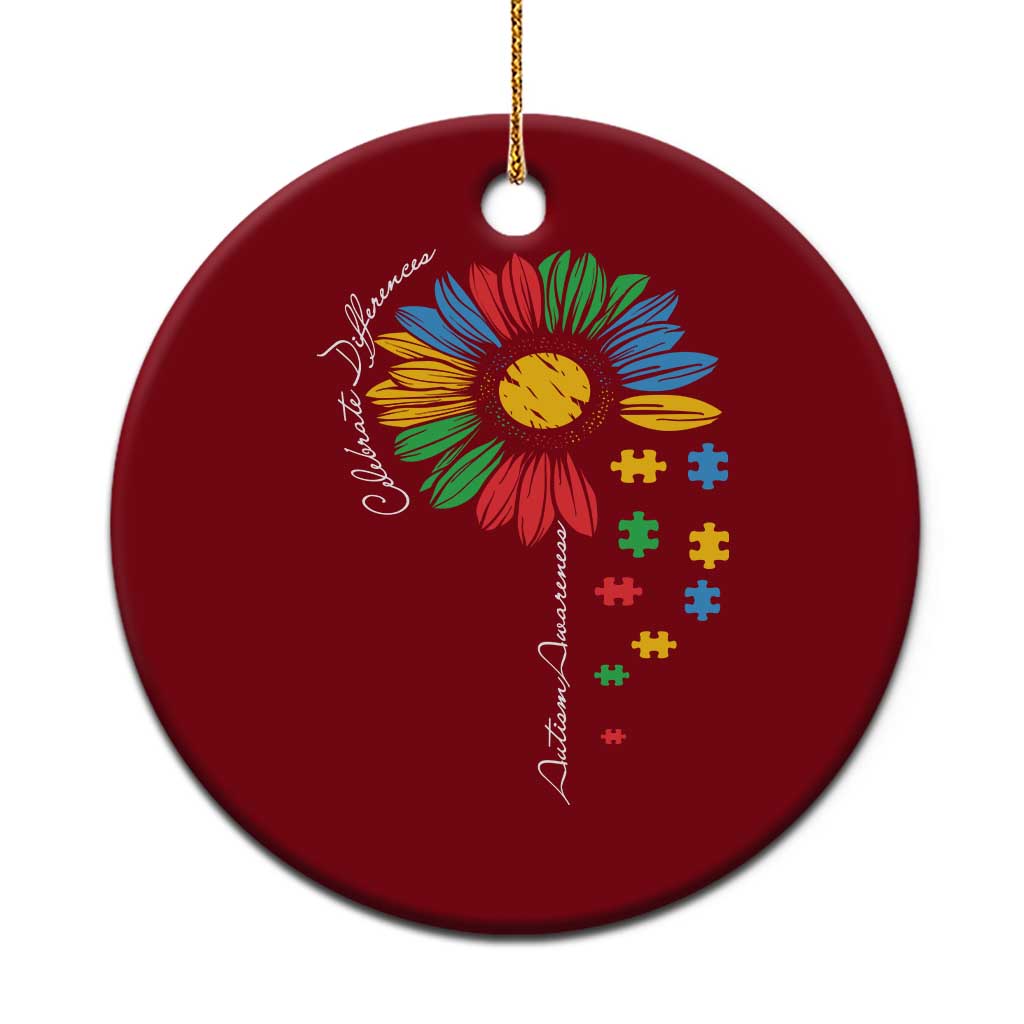 Autism Awareness Celebrate Differences Ceramic Ornament Sunflower Puzzle Pieces TS11 1pc Red Print Your Wear