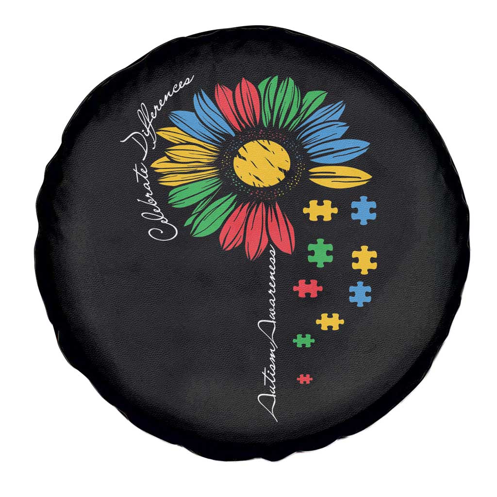 Autism Awareness Celebrate Differences Spare Tire Cover Sunflower Puzzle Pieces TS11 Print Your Wear