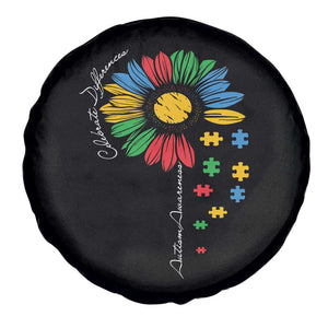 Autism Awareness Celebrate Differences Spare Tire Cover Sunflower Puzzle Pieces TS11 Print Your Wear