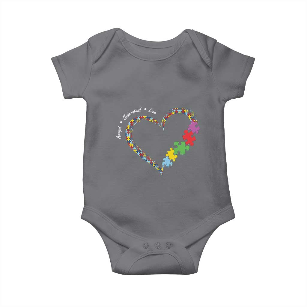 Autism Awareness Accept Understand Love Baby Onesie Love Heart Puzzle Pieces TS11 Charcoal Print Your Wear
