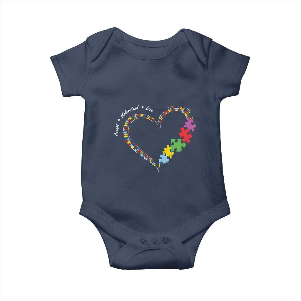 Autism Awareness Accept Understand Love Baby Onesie Love Heart Puzzle Pieces TS11 Navy Print Your Wear