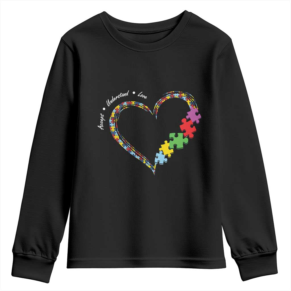 Autism Awareness Accept Understand Love Youth Sweatshirt Love Heart Puzzle Pieces TS11 Black Print Your Wear