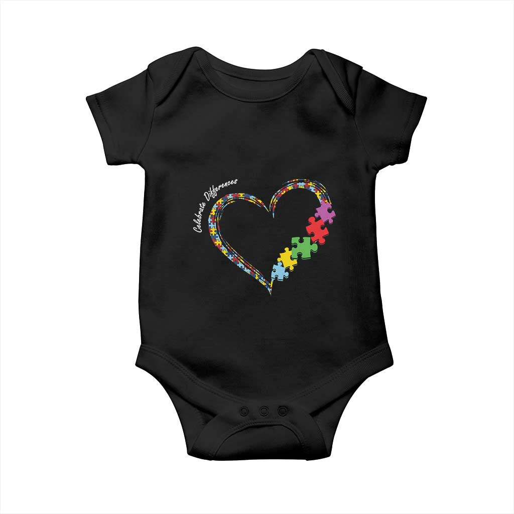 Autism Awareness Celebrate Differences Baby Onesie Love Heart Puzzle Pieces TS11 Black Print Your Wear