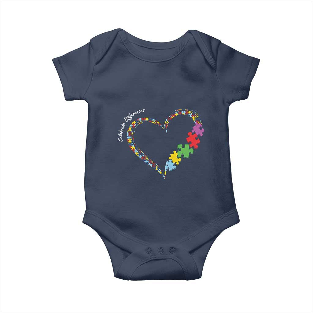 Autism Awareness Celebrate Differences Baby Onesie Love Heart Puzzle Pieces TS11 Navy Print Your Wear