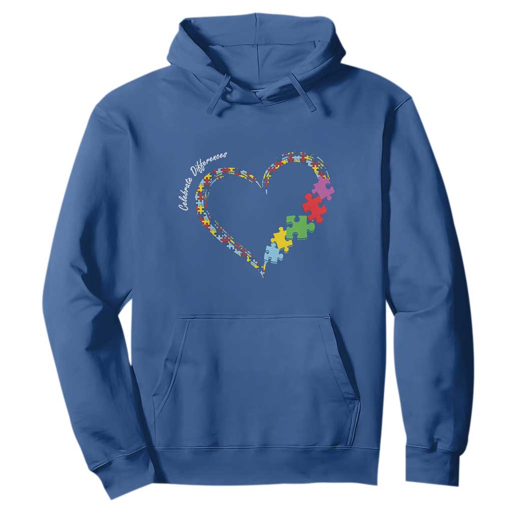 Autism Awareness Celebrate Differences Hoodie Love Heart Puzzle Pieces TS11 Royal Blue Print Your Wear