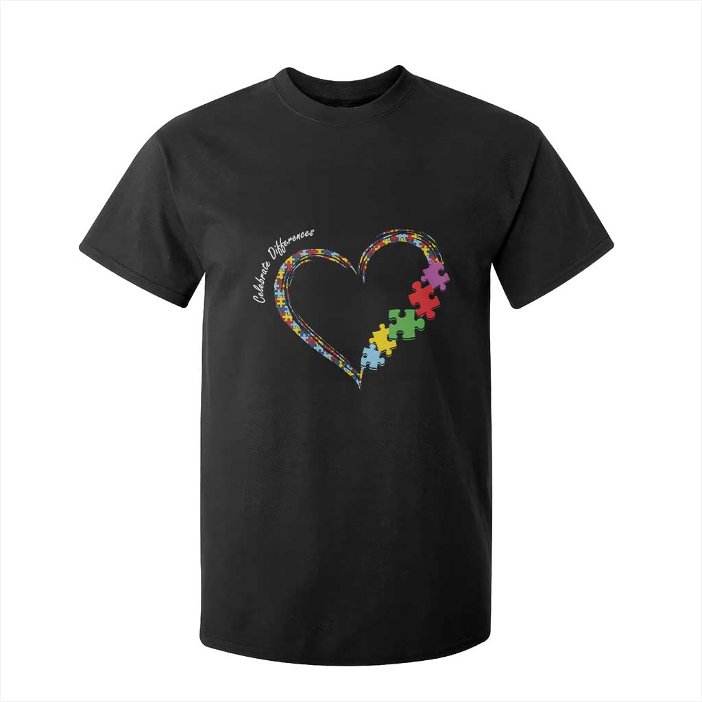 Autism Awareness Celebrate Differences T Shirt For Kid Love Heart Puzzle Pieces TS11 Black Print Your Wear
