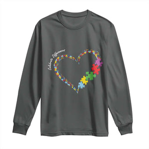 Autism Awareness Celebrate Differences Long Sleeve Shirt Love Heart Puzzle Pieces TS11 Dark Heather Print Your Wear