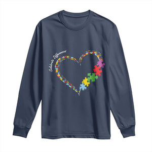 Autism Awareness Celebrate Differences Long Sleeve Shirt Love Heart Puzzle Pieces TS11 Navy Print Your Wear