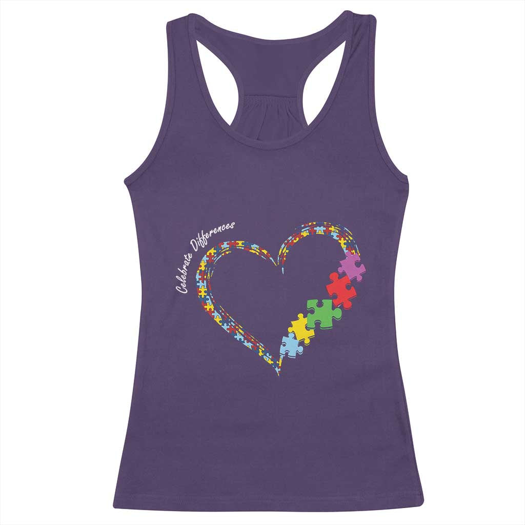 Autism Awareness Celebrate Differences Racerback Tank Top Love Heart Puzzle Pieces TS11 Purple Print Your Wear