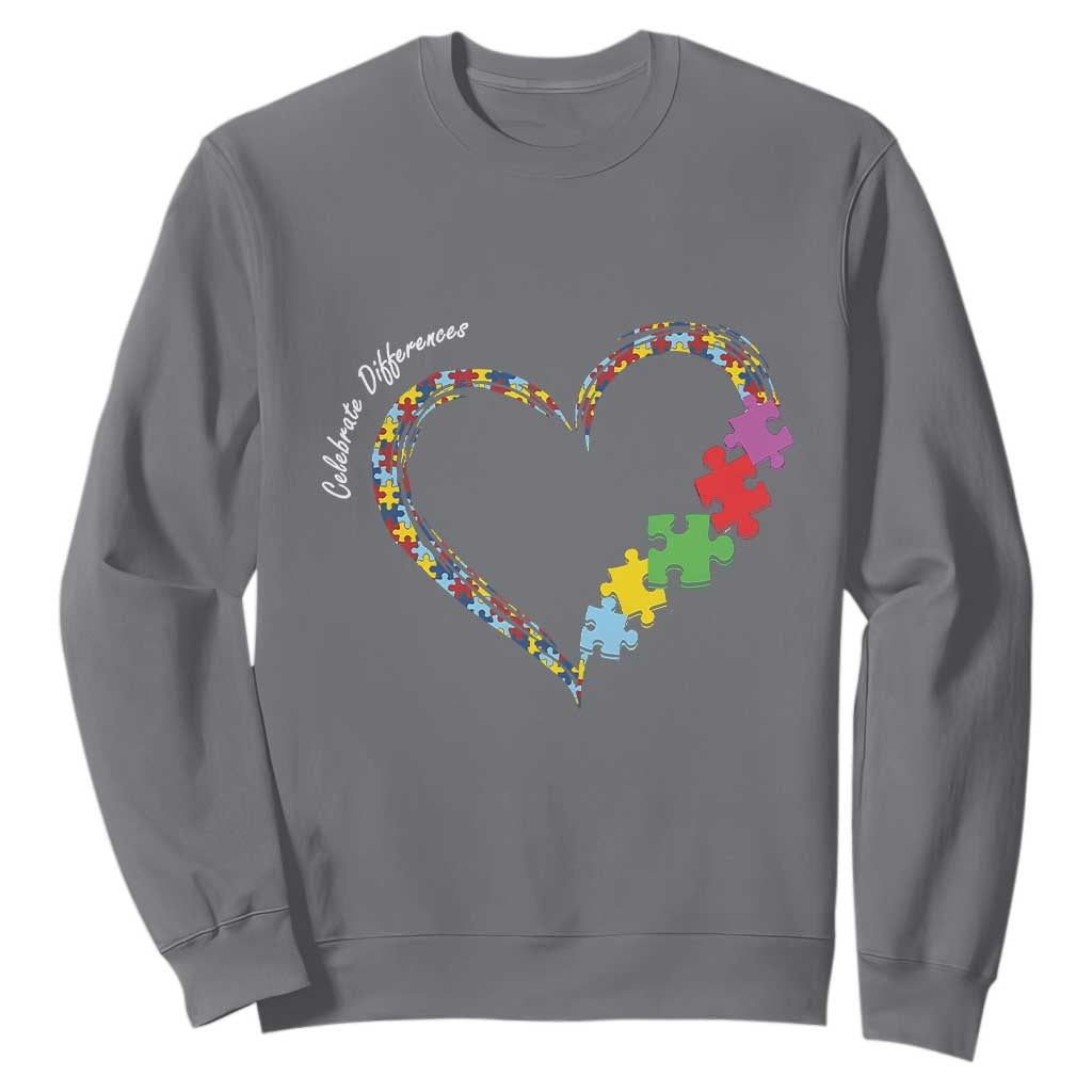 Autism Awareness Celebrate Differences Sweatshirt Love Heart Puzzle Pieces TS11 Charcoal Print Your Wear