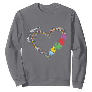 Autism Awareness Celebrate Differences Sweatshirt Love Heart Puzzle Pieces TS11 Charcoal Print Your Wear