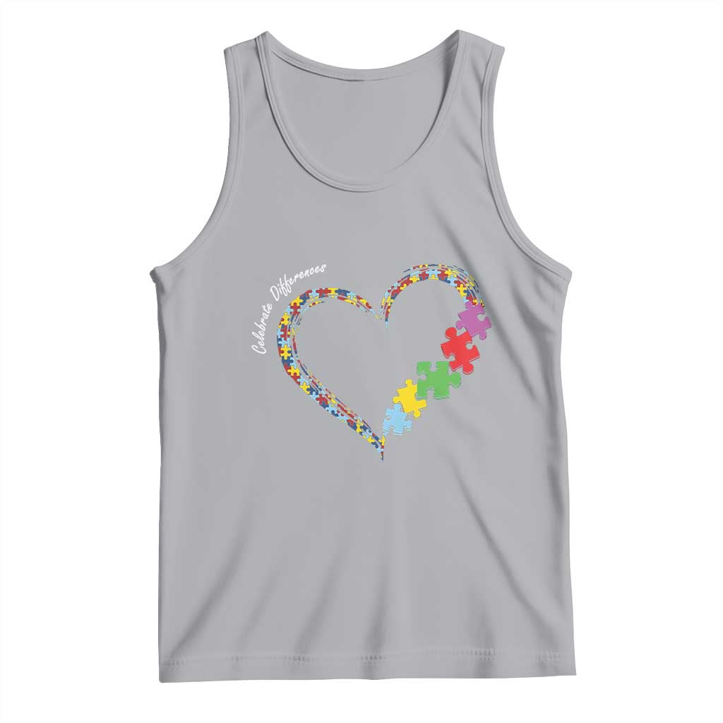 Autism Awareness Celebrate Differences Tank Top Love Heart Puzzle Pieces TS11 Athletic Heather Print Your Wear